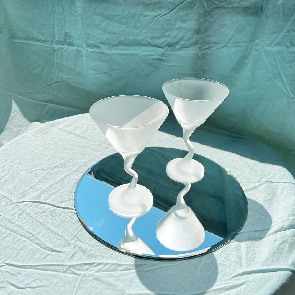 Frosted Wavy Stem Martini Glasses Libbey